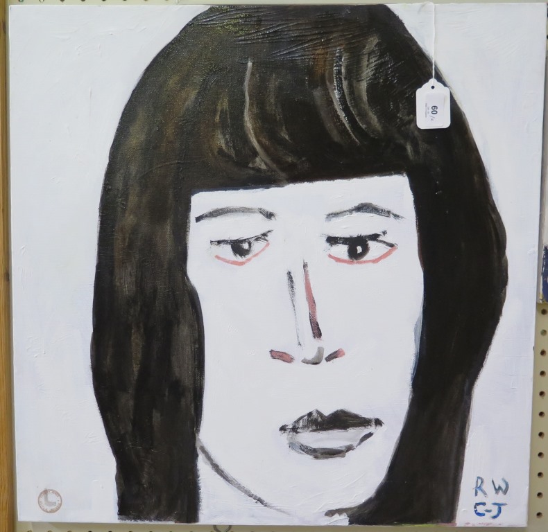 Richard Conway-Jones Portrait of Lorna Webber Oil on canvas Signed and stamped 61 cm square And a