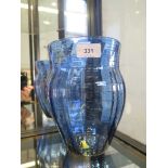A Whitefriars blue ribbon trail baluster vase, 21.5 cm high
