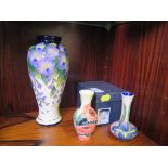 Jeanette M'Call creamy hibiscus vase with gold logo to base, 20 cm high, an Old Tupton ware mini