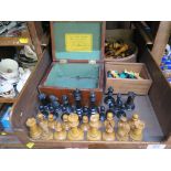 A boxwood and ebony Staunton chess set by Jaques of London, in a mahogany case, King 9 cm high,