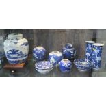 Various blue and white Chinese ginger jars and a pair of vases