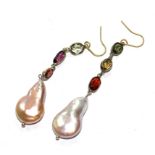 A pair of pearl and garnet drop earrings