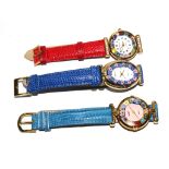 Three Murano Venice quartz ladies watches with leather straps