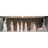 Seven Spanish china figures in the Lladro style