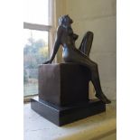 After Miguel Fernando Lopez A bronze figure of a nude seated on a square block, signed Milo on the