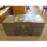 A Chinese carved teak chest, carved with figures, junks and dragons, purchased 1959 in Hong Kong, 94