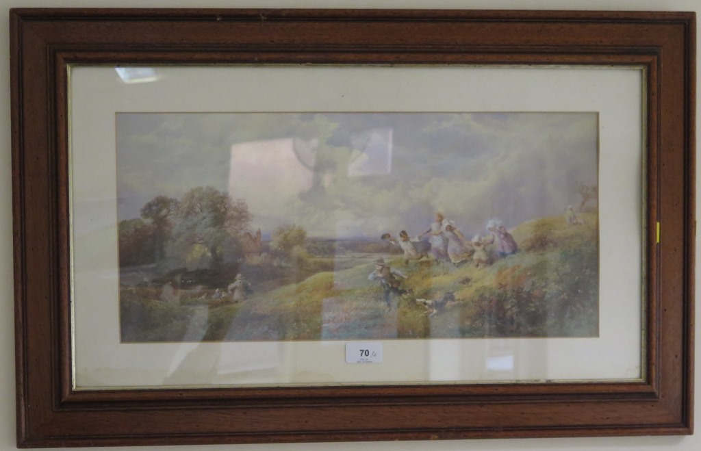 Two abstract unsigned prints 54cm x 39cm and After Myles Birket Foster A countryside scene showing - Image 2 of 2