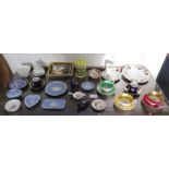 Various ceramic wares including Paragon and Aynsley cups with saucers, Wedgwood blue jasper-dip