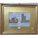 Herbert Marshall La Rochelle watercolour signed twice and inscribed Exhibition label on the