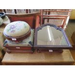 A Victorian rosewood square footstool, a similar mahogany footstool, a Victorian circular