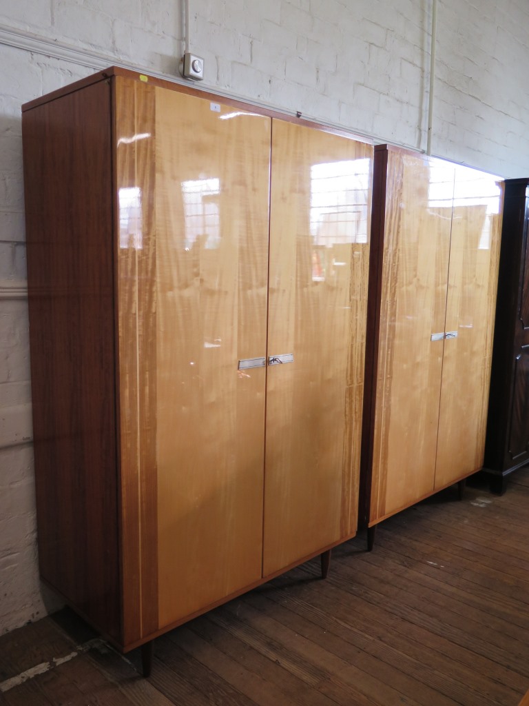 Two maple wood twin door wardrobes, 115cm wide, a pair of similar bedside cabinets, 46 cm wide, - Image 2 of 2