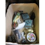 Three Ronson cigarette lighters, miniature pewter table wares, various boxes and other miscellaneous