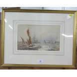 F. Hollands Busy Shipping of the Coast with the RMS Empress of Australia watercolour, signed and