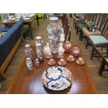 A Japanese eggshell porcelain tea service with red phoenix design, six stoneware Japanese vases