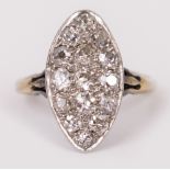 A MARQUISE DIAMOND SET RING and a damaged 18 carat yellow gold band approximately size K overall