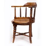 A 19TH CENTURY ASH AND ELM TUB CHAIR with bobbin turned supports, 62cm wide x 53cm deep x 83cm high