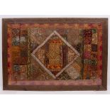 20TH CENTURY FRAMED INDIAN EMBROIDERED FABRIC HANGING 142cm x 98cm