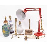 1001 LAMPS LIMITED ADJUSTABLE TABLE LAMP, a pair of brass table lamps, two arctic Victorian candle