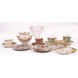 A COLLECTION OF LATE 18TH / EARLY 19TH CENTURY PORCELAIN TEA CUPS and porcelain to include a Dresden