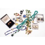 A SELECTION OF COSTUME JEWELLERY to include Christian Dior clip on earrings and two necklaces, and a