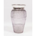 AN EARLY 20TH CENTURY CONTINENTAL CUT GLASS VASE with a white metal rim, 32cm in height