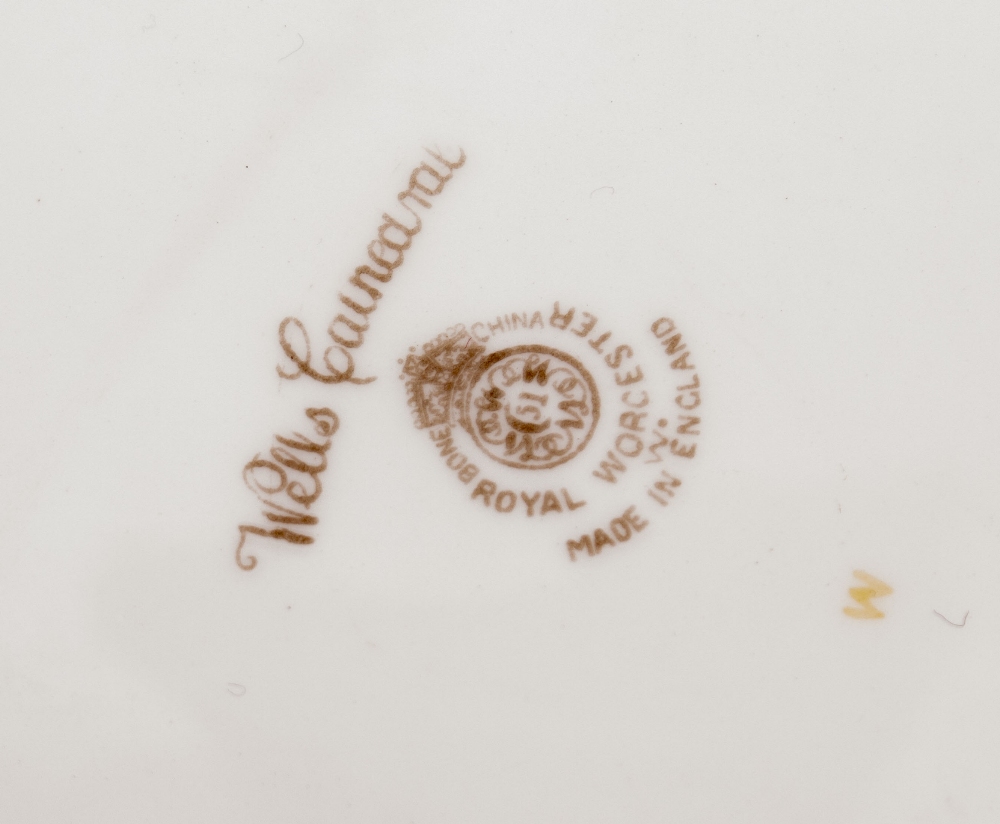 A ROYAL WORCESTER COFFEE CAN AND SAUCER in the fruit pattern with gilt decoration and puce mark to - Image 3 of 3