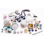 A COLLECTION OF COSTUME JEWELLERY to include clip on earrings, white metal bangles and bracelets,