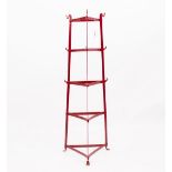 A FIVE TIER IRON RED PAINTED POT STAND 30cm x 105cm approximately