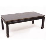 A CHINESE BLACK LACQUERED RECTANGULAR LOW TABLE with square legs, 122cm wide x 61cm deep x 46cm high