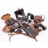 A SELECTION OF FILM CAMERAS to include an Agfa American camera, an Ikonta 520 film camera in