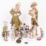 A GROUP OF POTTERY FIGURINES to include two Royal Dux figurines