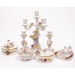 A GROUP OF CONTINENTAL CERAMICS consisting of three various porcelain boxes the largest 14cm wide,