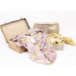 A COLLECTION OF ANTIQUE AND LATER CLOTHING to include a Russell & Allen yellow silk ball gown, a