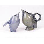TWO ANTHONY THEAKSTON STUDIO POTTERY 'BIRD' JUGS with incised signature to base, the tallest