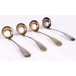 FOUR SCOTTISH SILVER TODDY LADLES finals engraved 'Manson', part numbered set '3', '4', '5', '6',