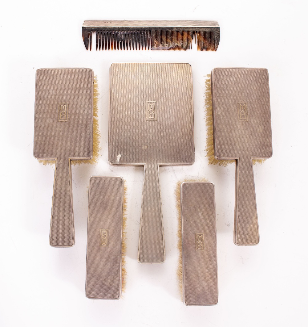 A SELECTION OF LONDON SILVER BACKED WALL MOUNTED BRUSHES to include two hand held examples, a silver