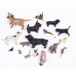 A COLLECTION OF NOVELTY ANIMAL FIGURES to include 20th Century cold painted bronze figures of