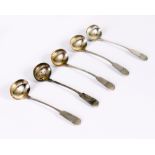 FIVE SCOTTISH (PROVINCIAL) SILVER TODDY LADLES finals monogrammed 'DEM' bearing marks for