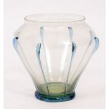 AN ARTS AND CRAFTS GLASS VASE with blue glass trailing design by Harry Powell for Whitefriars,