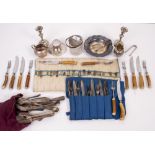 A COLLECTION OF MAPPIN & WEBB STAINLESS STEEL HORN HANDLED CUTLERY a Birmingham silver capstan