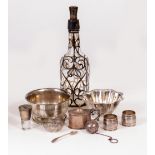 A SELECTION OF SILVER to include Chester silver condiment pot and matching spoon, Victorian silver
