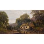 W.P.H. FOSTER a cottage by a river, oil on canvas, signed and dated 1884, 44cm x 80cm