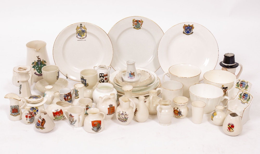 A COLLECTION OF GOSS AND OTHER CRESTED CHINAWARE by Arcadian Walkers etc to include a Goss jug in