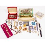 A SELECTION OF COSTUME JEWELLERY to include a gentleman's yellow metal cased wrist watch, Pulsar