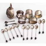 A SET OF SEVEN SILVER TEA SPOONS with coffee bean finials, bearing marks for Birmingham Hukin &