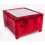 A LATE 20TH / EARLY 21ST CENTURY VELVET COVERED BOX or table with open fret carved top and studded