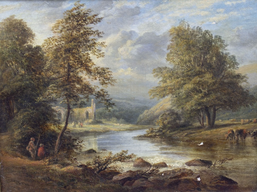 THOMAS WHITTLE 19th Century River Landscape, oil on canvas 34cm x 45cm