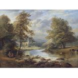 THOMAS WHITTLE 19th Century River Landscape, oil on canvas 34cm x 45cm