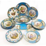 A COLLECTION OF ANTIQUE AND LATER CONTINENTAL PORCELAIN CABINET PLATES and bowls, some Sevres style,