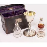 A 20TH CENTURY SILVER MISSIONARY COMMUNION SET with fitted case consisting of two drinking